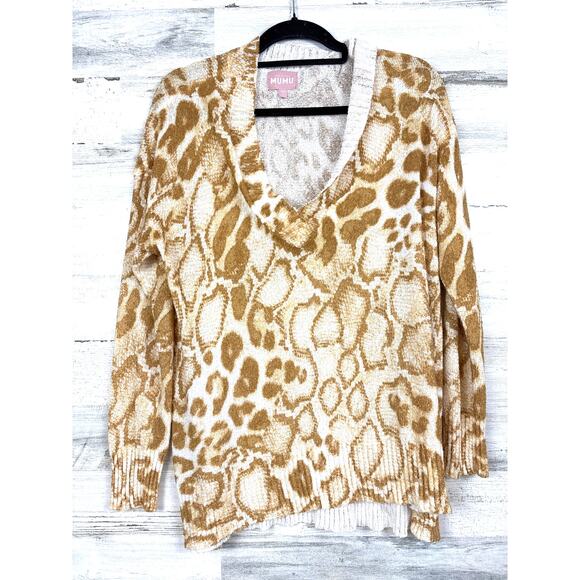 Show Me Your Mumu Womens XS White Cliffside Sandy Knit Cheetah Sweater Top - Picture 3 of 7